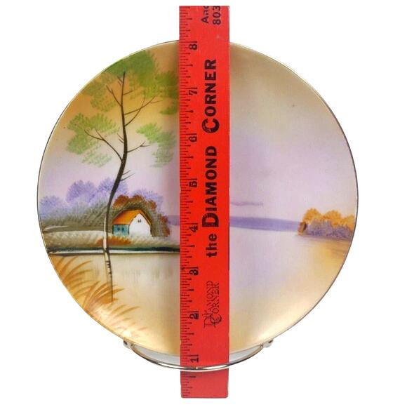 Vintage Meito China Hand Painted Landscape Plate Frank J Donahoe Sunset Hut - Picture 4 of 7